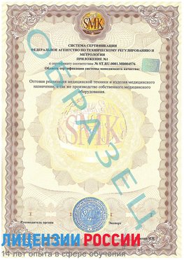 Образец сертификата соответствия (приложение) Краснотурьинск Сертификат ISO 13485